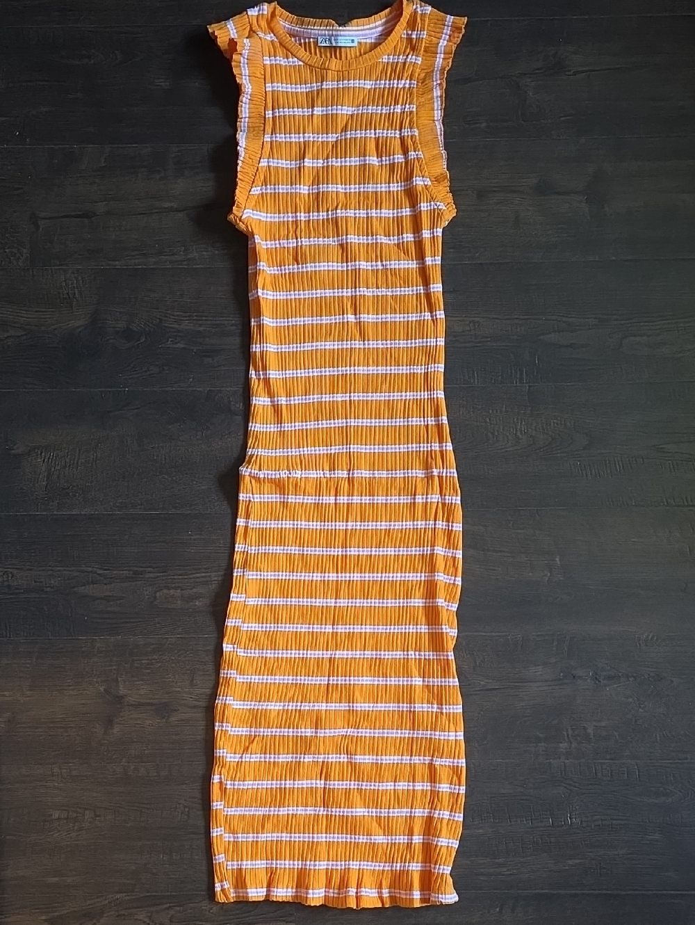 Zara Striped Orange, Pink & White Ribbed Tank Dress